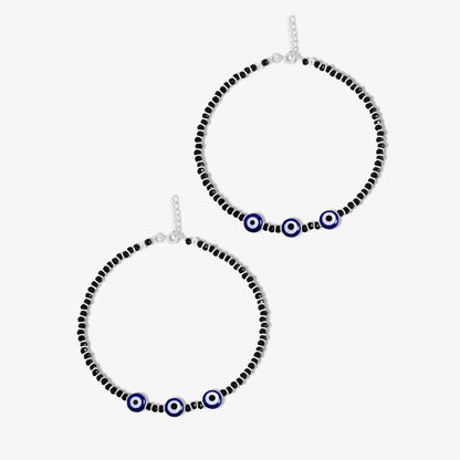 Nazariya Evil Eye Black Beads Silver Anklet