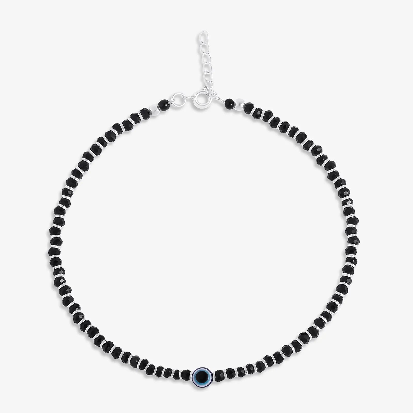Evil Eye Black Bead Silver Anklet - Tweov Jewels