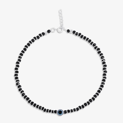 Evil Eye Black Bead Silver Anklet - Tweov Jewels