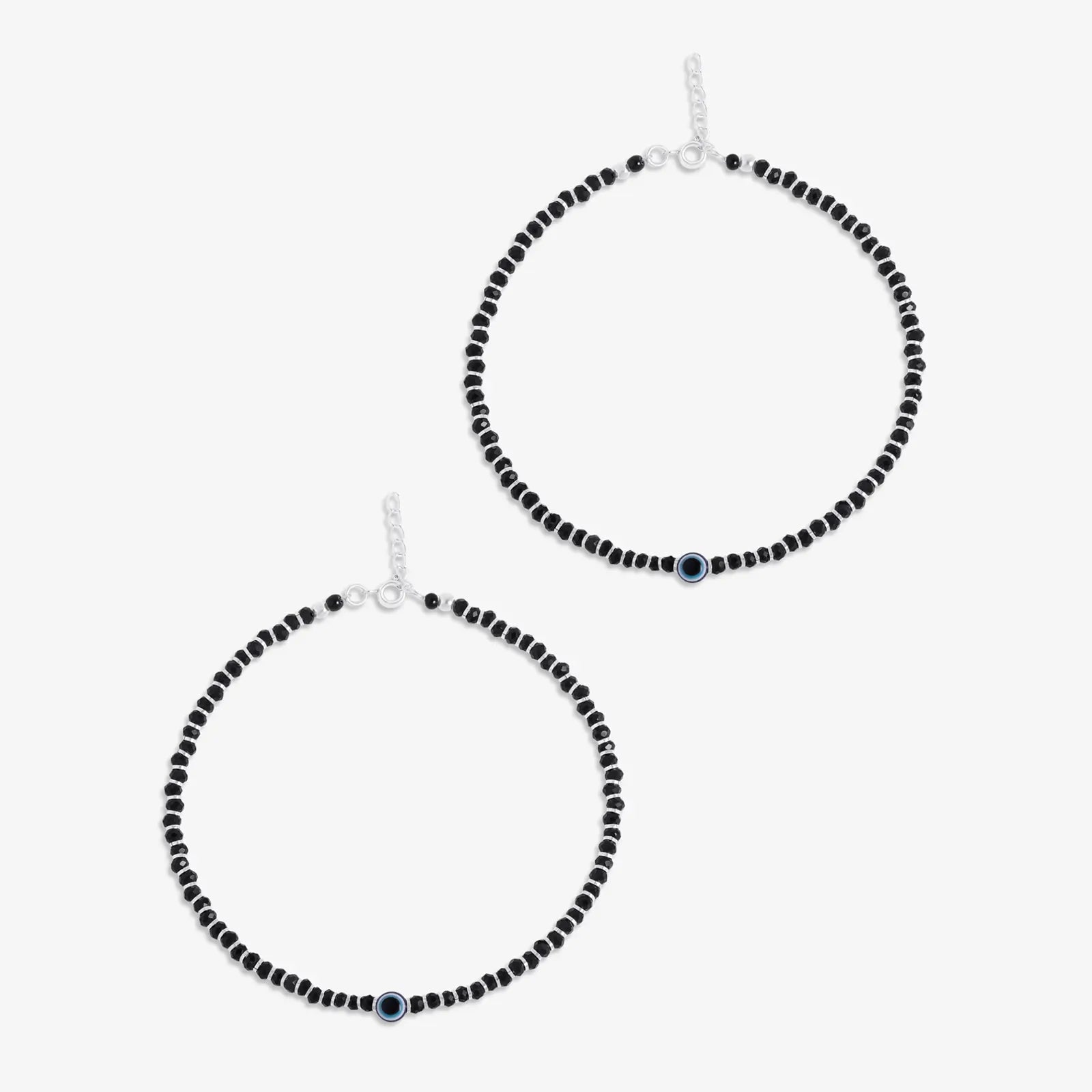 Evil Eye Black Bead Silver Anklet - Tweov Jewels