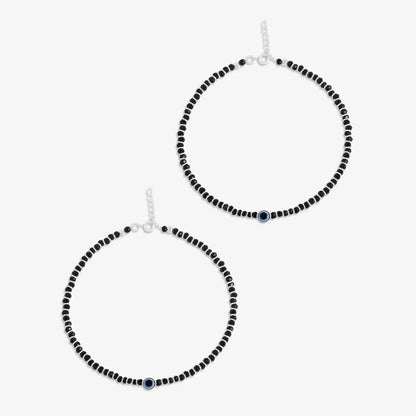 Evil Eye Black Bead Silver Anklet - Tweov Jewels