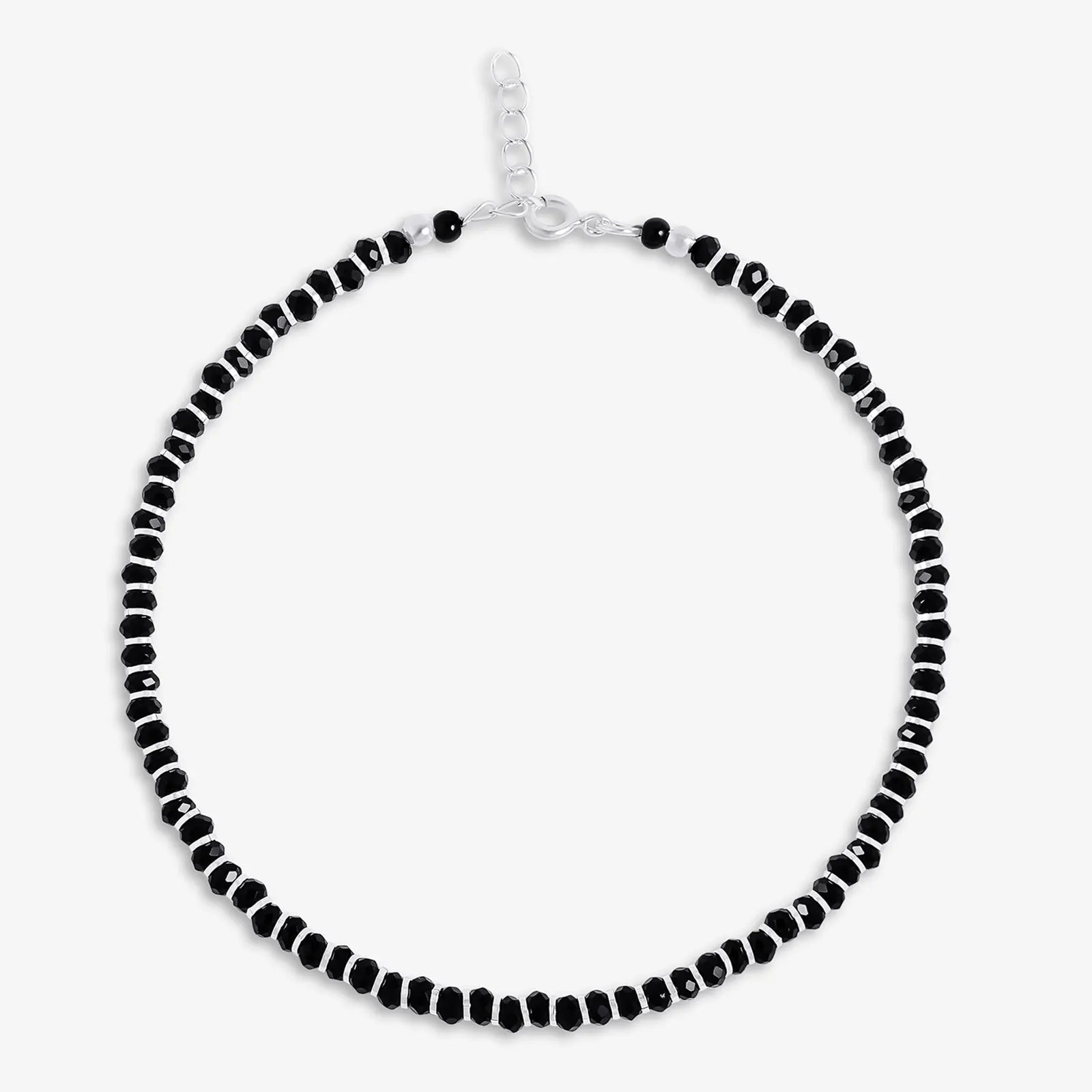 Black Beads Silver Anklet