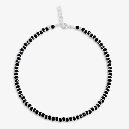 Black Beads Silver Anklet