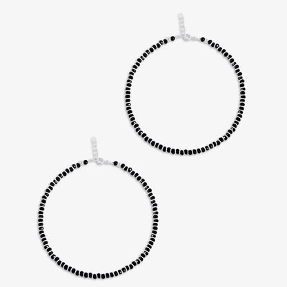 Black Beads Silver Anklet