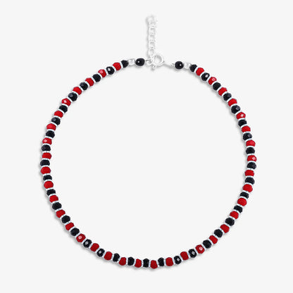 Red & Black Beads Silver Anklet