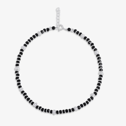 Classy White and Black Beads Silver Anklet