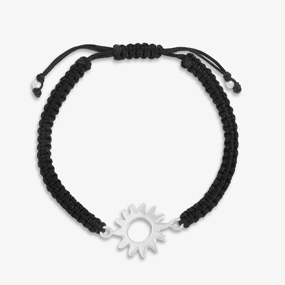 Sun Design Silver Black Thread Anklet