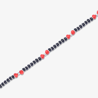Beaded Red & Black Silver Anklet