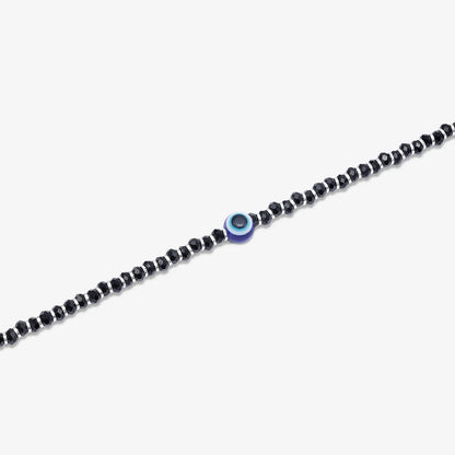 Evil Eye Black Bead Silver Anklet - Tweov Jewels