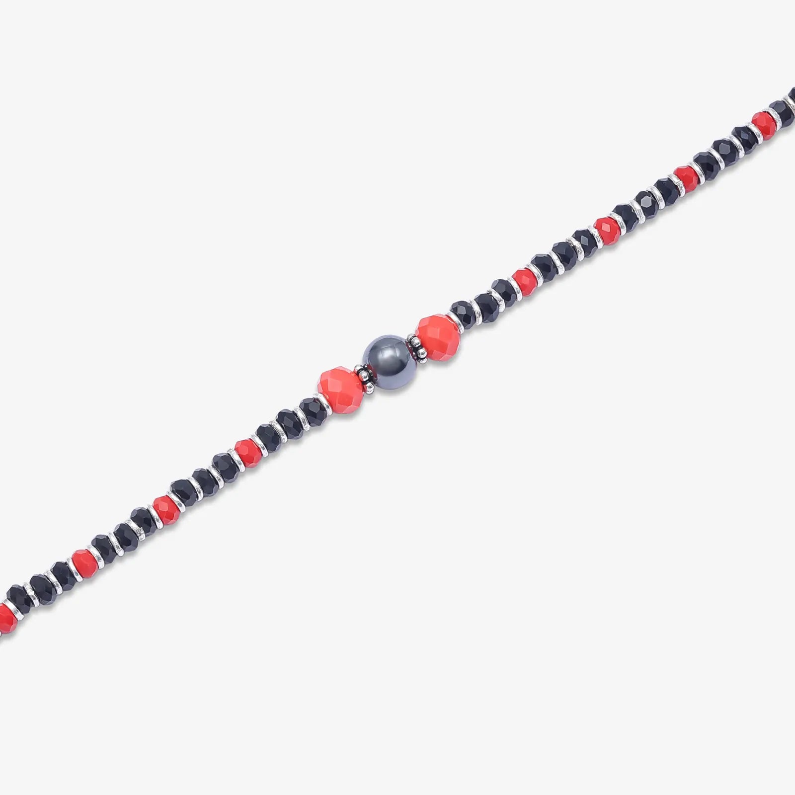 Ruby & Black Beads Silver Anklets