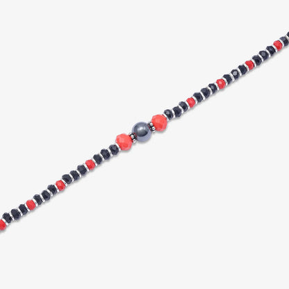 Ruby & Black Beads Silver Anklets