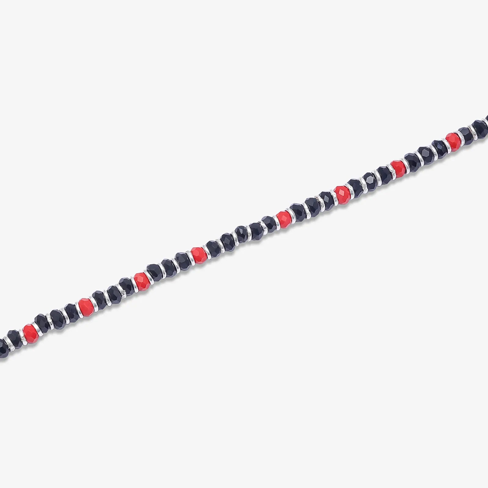 Trendy Red & Black Beads Silver Anklet