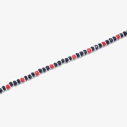 Trendy Red & Black Beads Silver Anklet