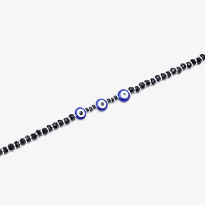 Nazariya Evil Eye Black Beads Silver Anklet