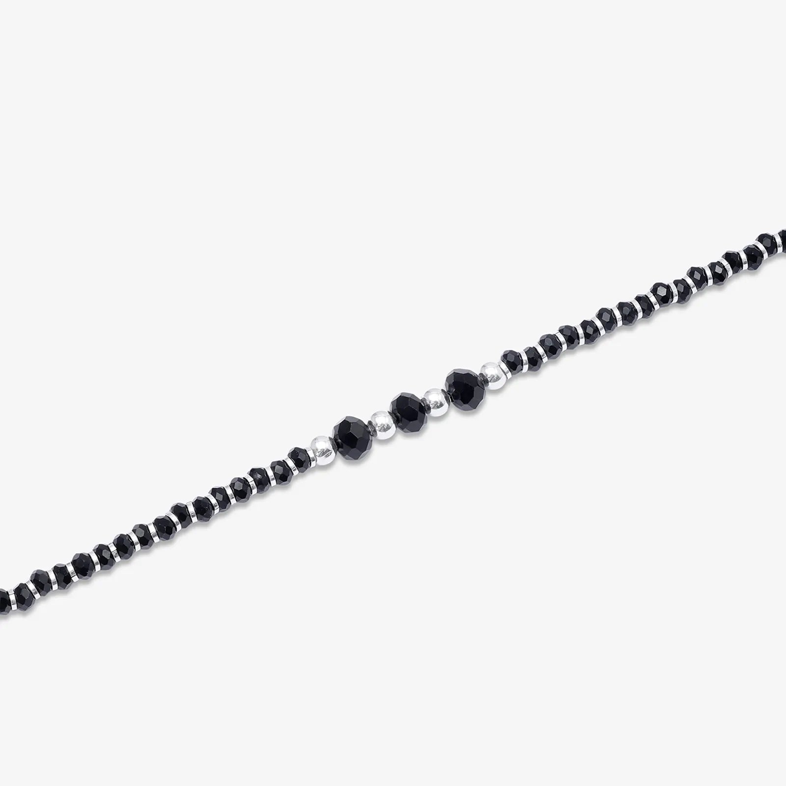 Black Crystal Beaded Silver Anklet