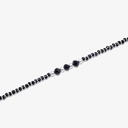 Black Crystal Beaded Silver Anklet