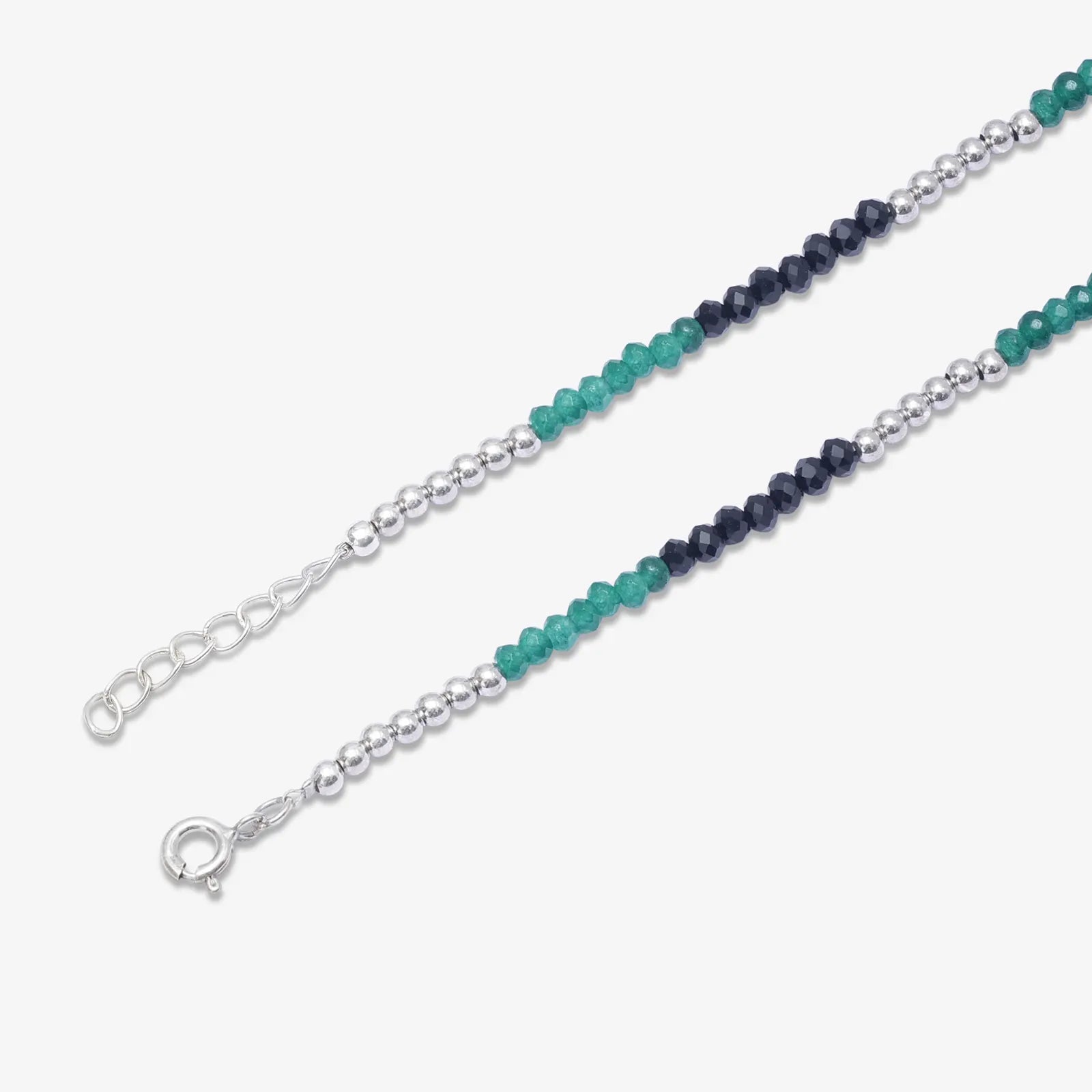 Black-Green Crystal Beaded Silver Heart Anklet