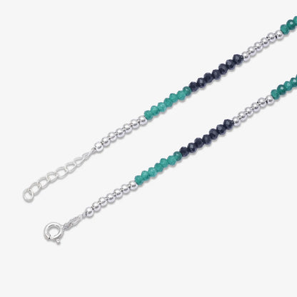 Black-Green Crystal Beaded Silver Heart Anklet
