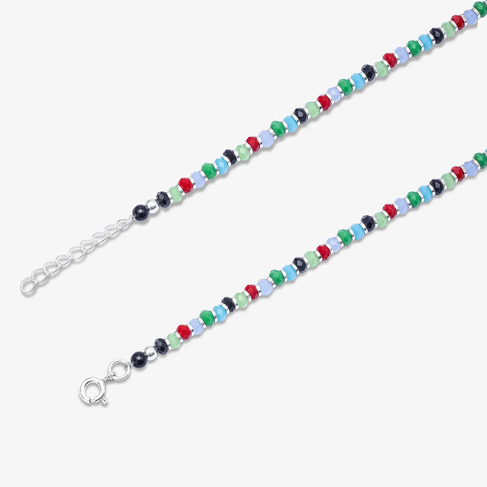 Multicolor Crystal Beads Silver Anklet