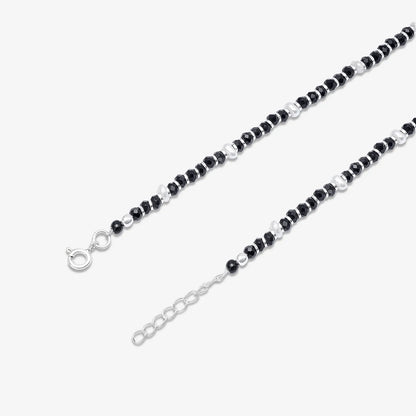 Classy White and Black Beads Silver Anklet