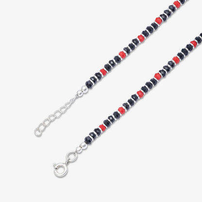 Ruby & Black Beads Silver Anklets