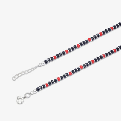 Trendy Red & Black Beads Silver Anklet