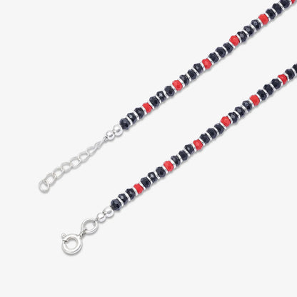 Beaded Red & Black Silver Anklet