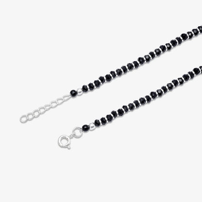 Black Beads Silver Anklet