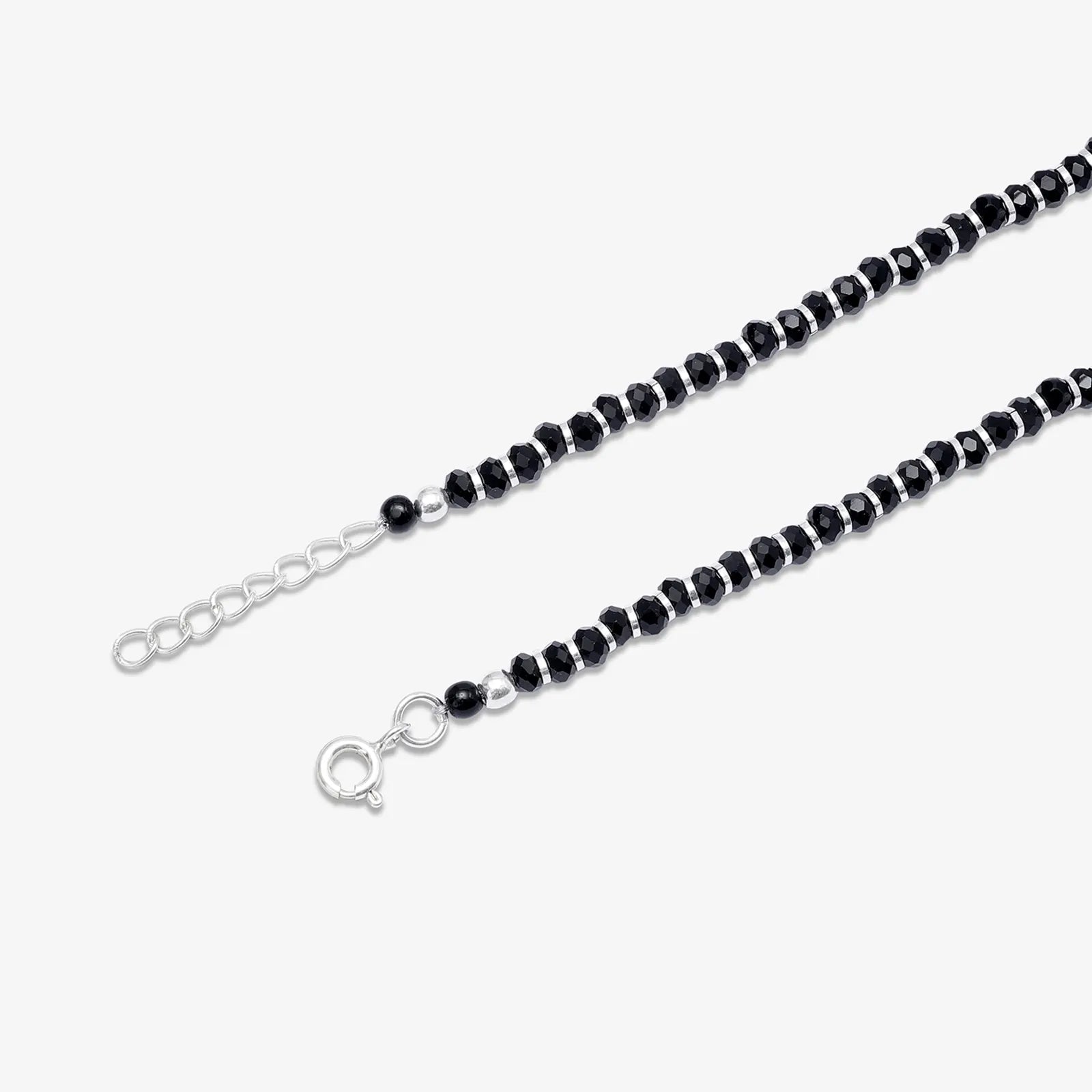 Shiny Pearl & Black Beads Silver Anklet