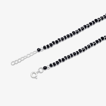 Shiny Pearl & Black Beads Silver Anklet