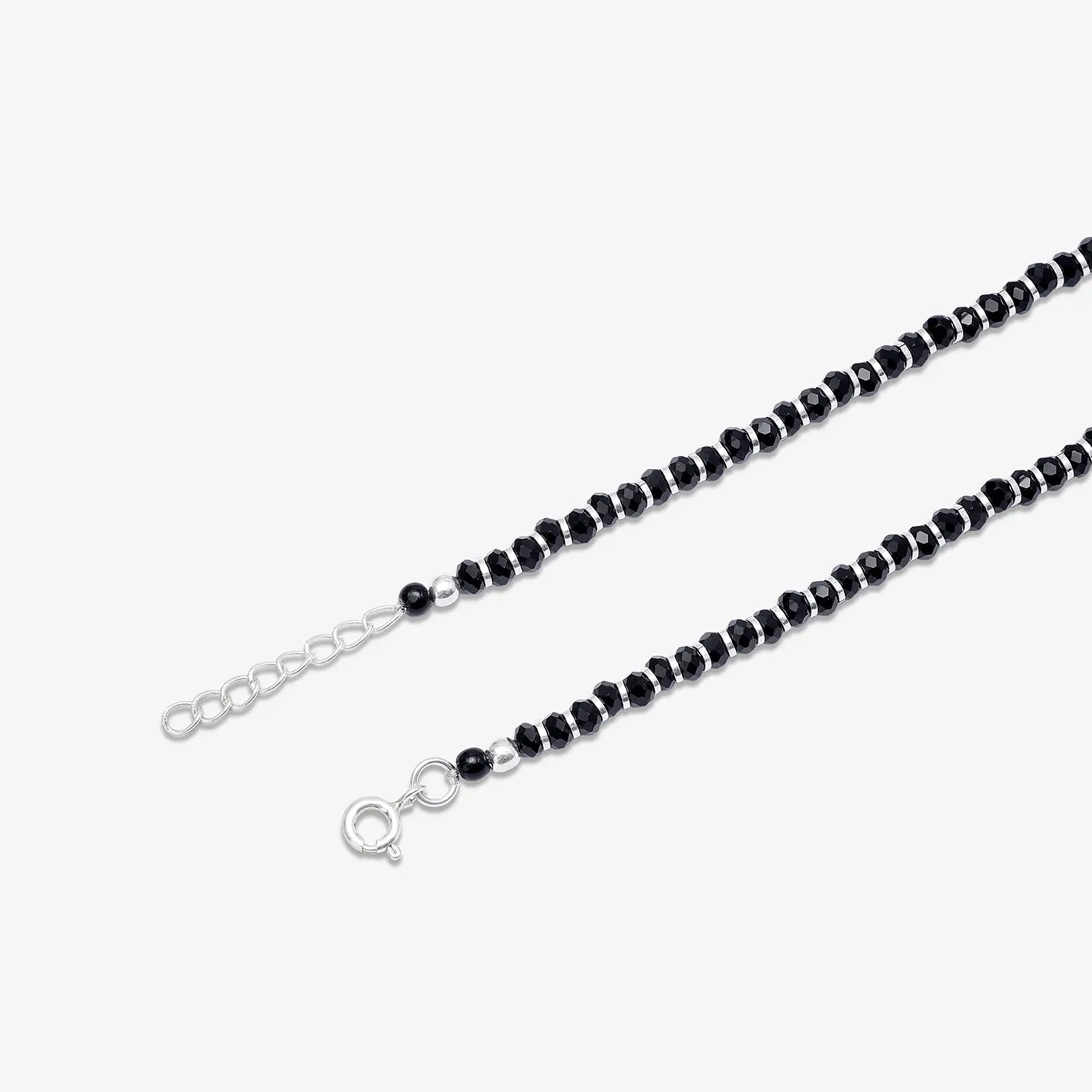 Black Crystal Beaded Silver Anklet