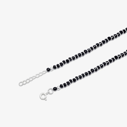Black Crystal Beaded Silver Anklet