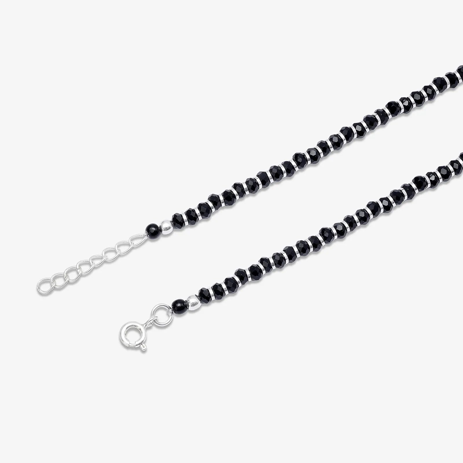 Pearl Charm & Red Black Beads Silver Anklet