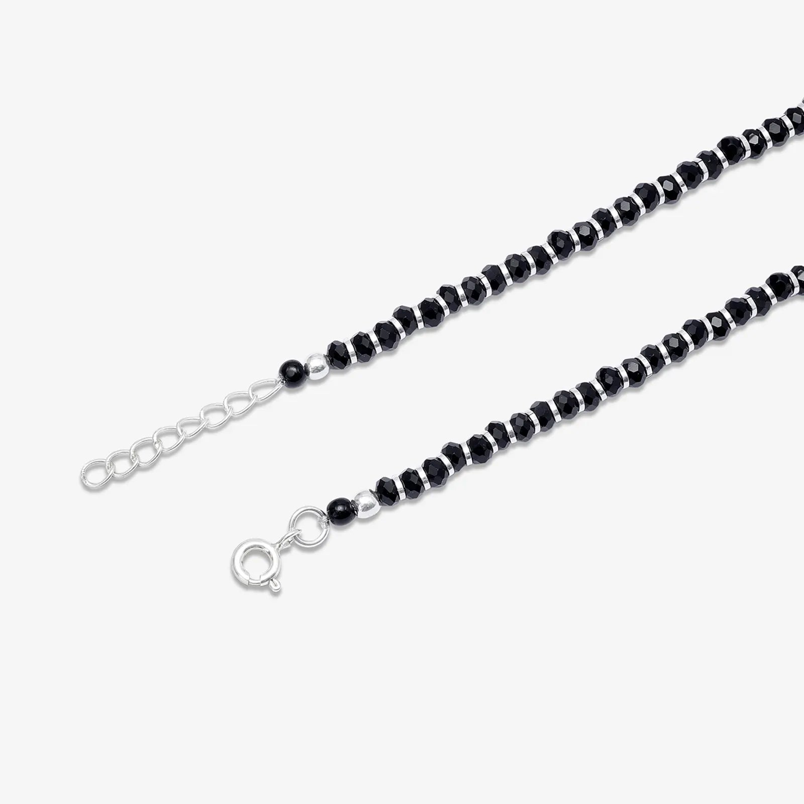 Nazariya Evil Eye Black Beads Silver Anklet