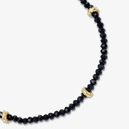 Golden & Black Beads Silver Anklet