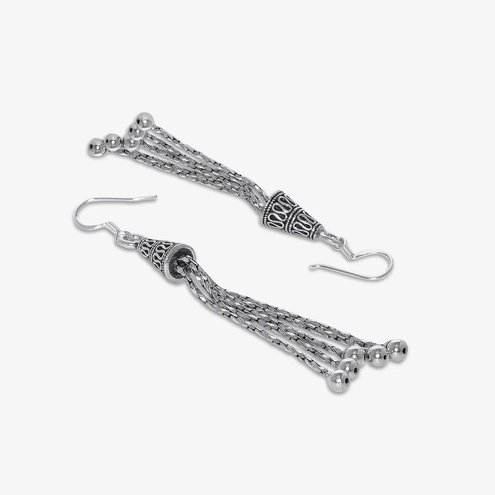 Long Dangling Silver Oxidised Earrings - Tweov Jewels