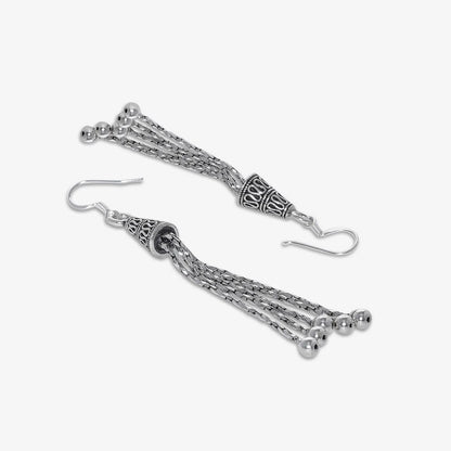 Long Dangling Silver Oxidised Earrings - Tweov Jewels