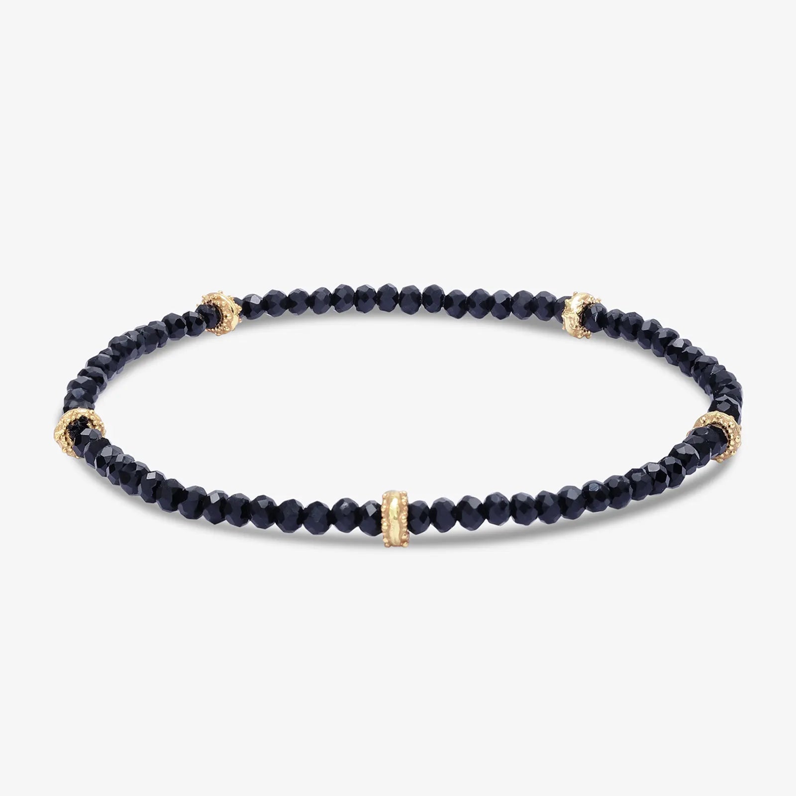 Golden & Black Beads Silver Anklet
