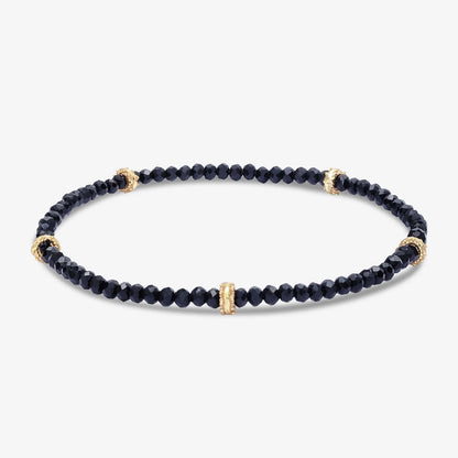 Golden & Black Beads Silver Anklet