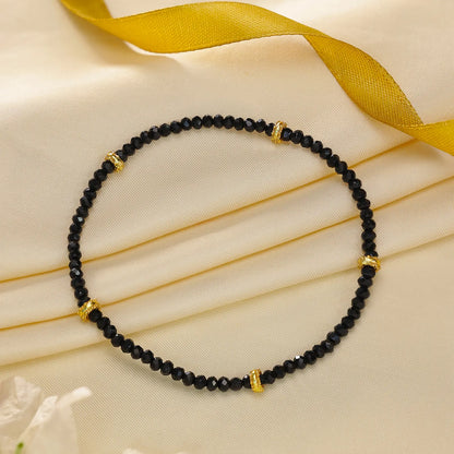 Golden & Black Beads Silver Anklet