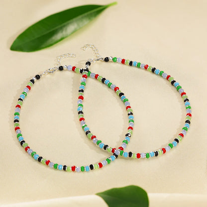 Multicolor Crystal Beads Silver Anklet