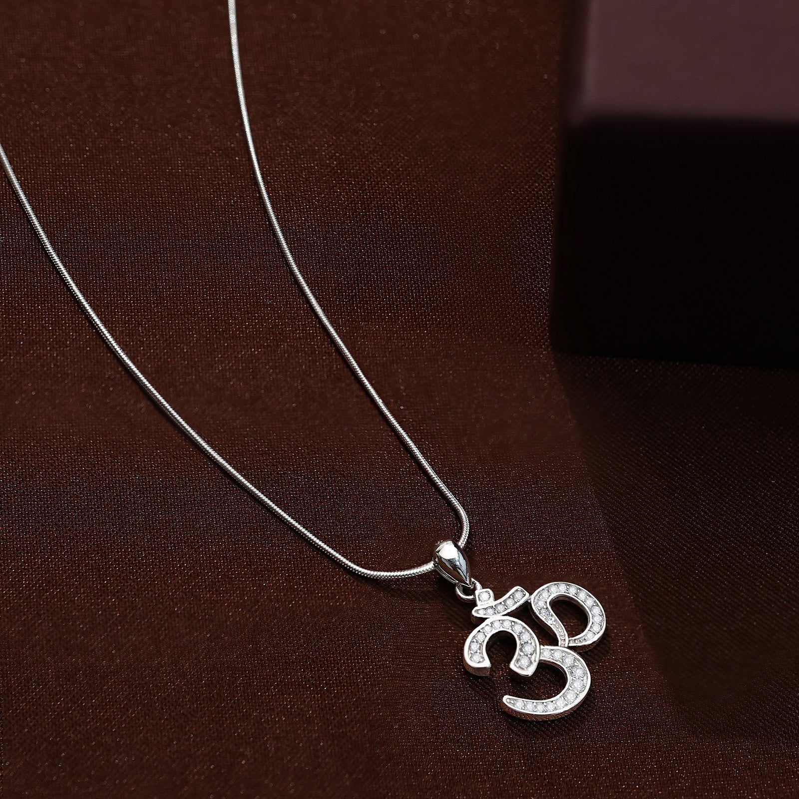 CZ Studded Silver Om Pendant Chain - Tweov Jewels