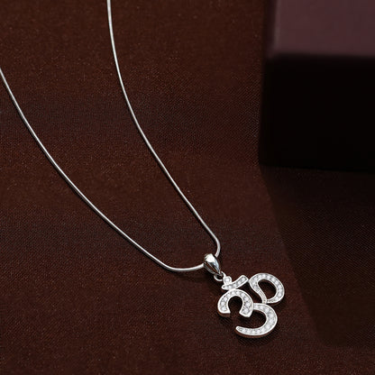 CZ Studded Silver Om Pendant Chain - Tweov Jewels