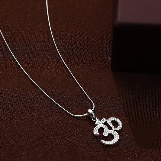 CZ Studded Silver Om Pendant Chain