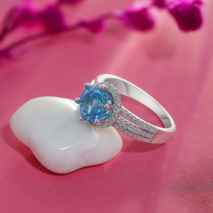 Blue Sapphire CZ Silver Ring For Women