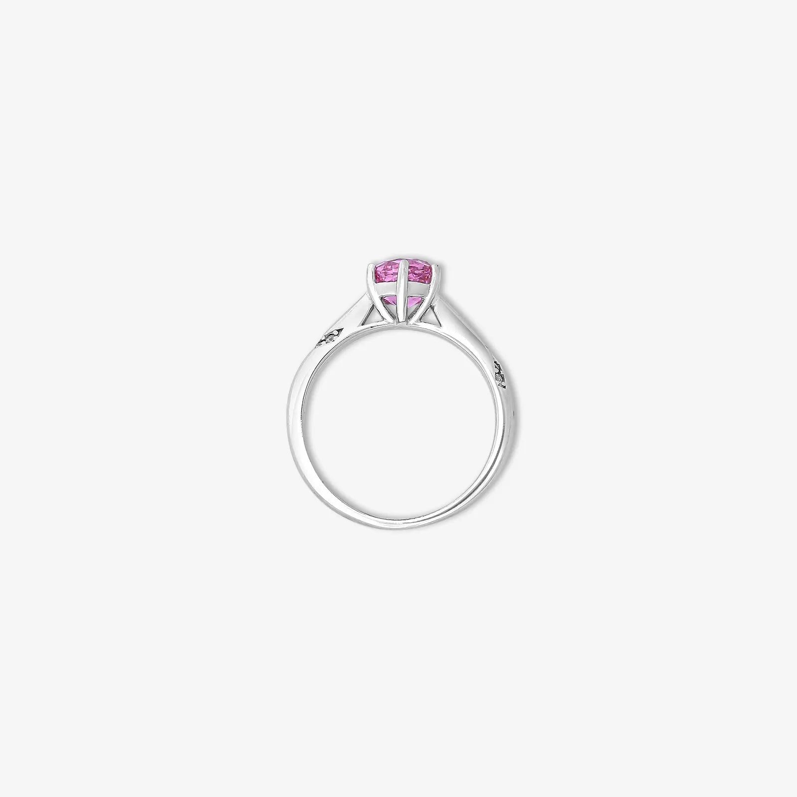 Pink Round Solitaire Diamond Silver Ring