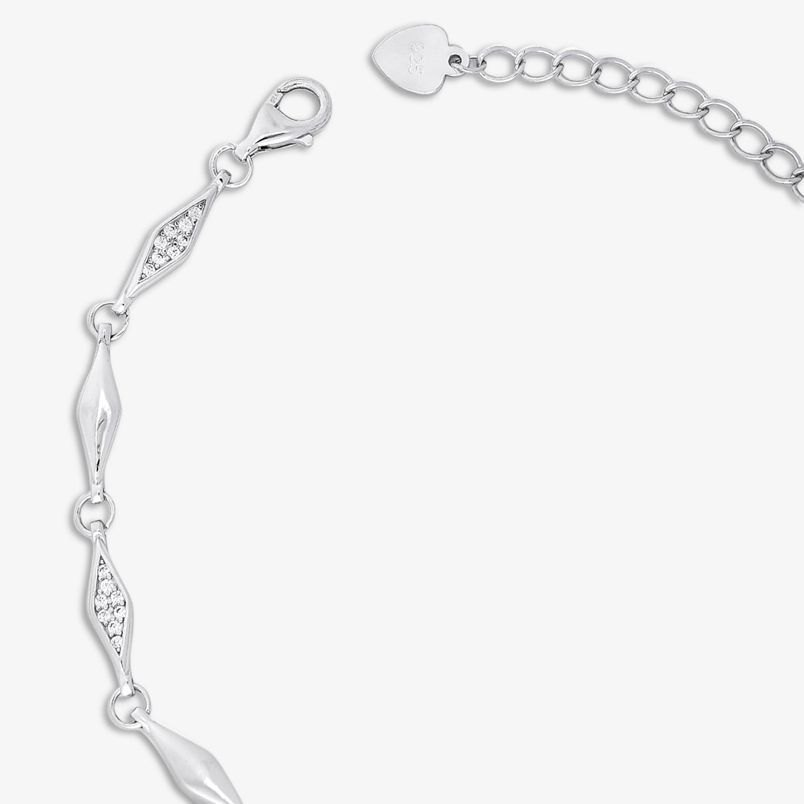 Geometric CZ Bracelet for Women – 925 Sterling Silver Rhodium Plated