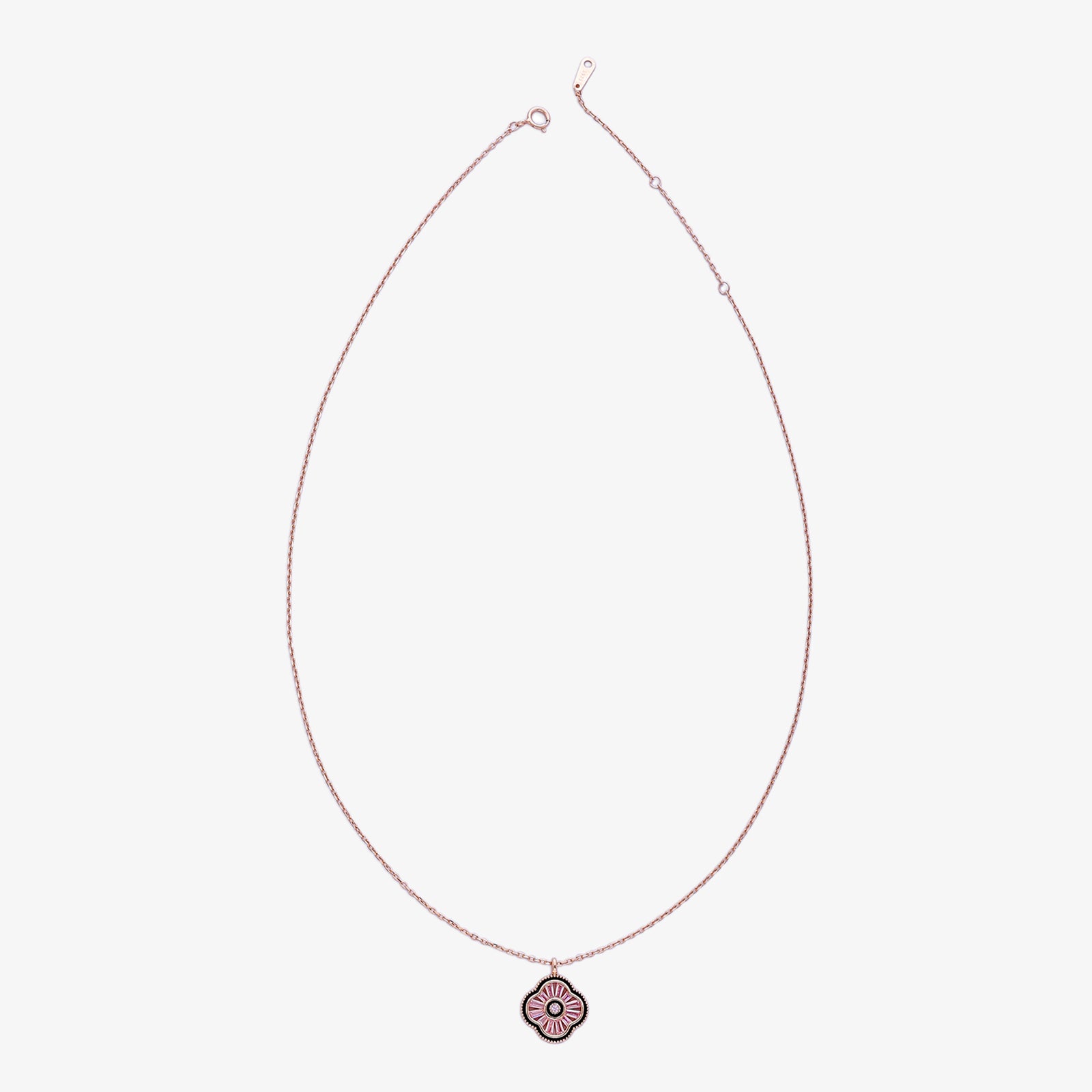 Pink Clover Pendant Necklace for Women – 925 Sterling Silver Rose Gold Plated