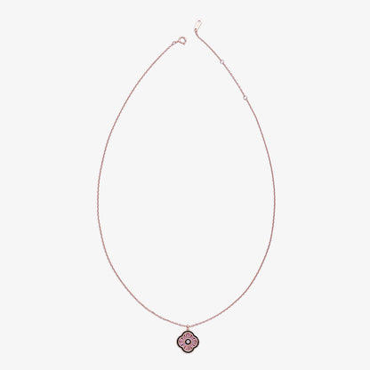 Pink Clover Pendant Necklace for Women – 925 Sterling Silver Rose Gold Plated