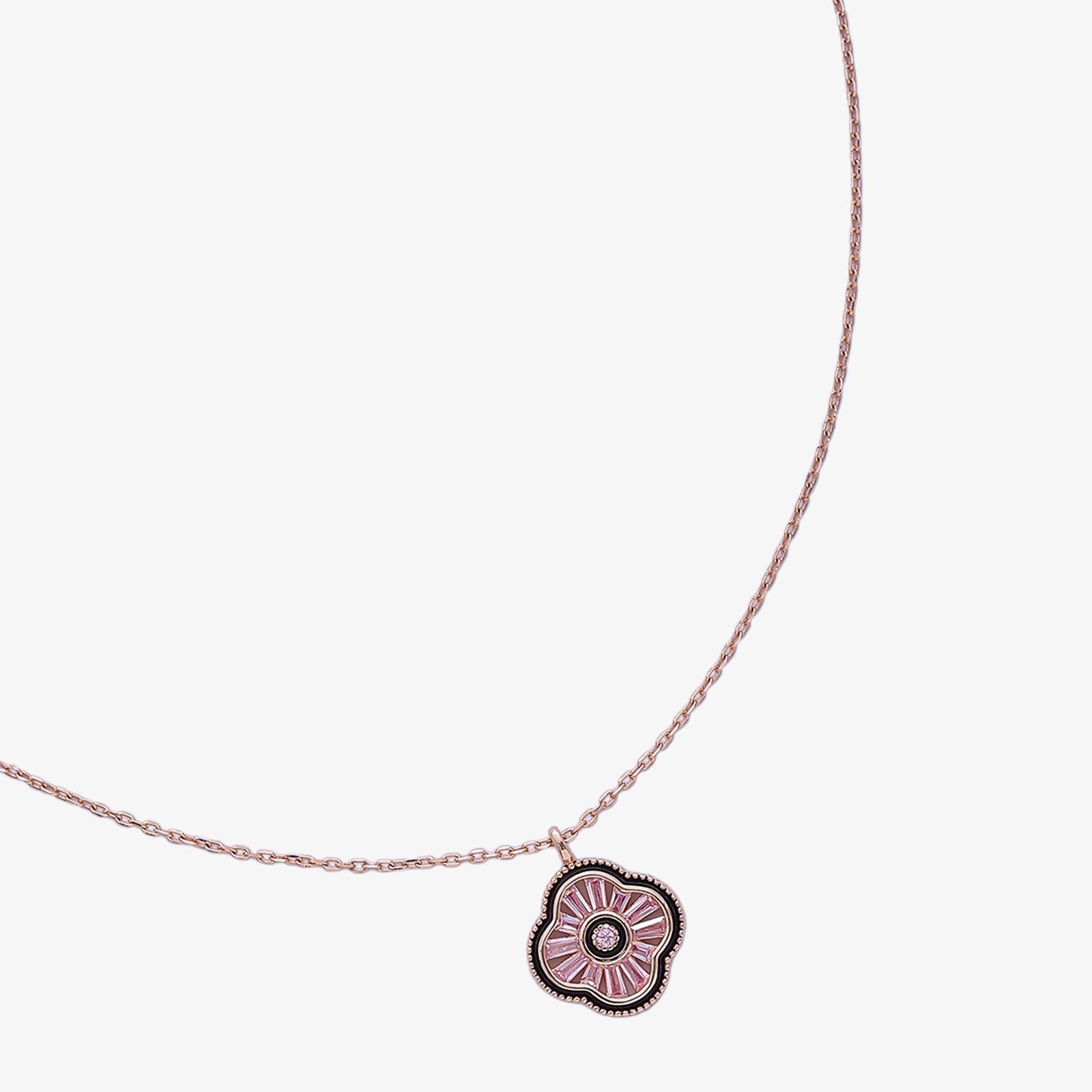 Pink Clover Pendant Necklace for Women – 925 Sterling Silver Rose Gold Plated